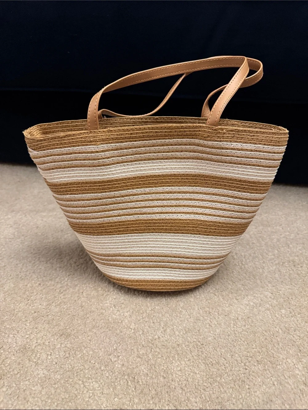 Magid Striped Mini Straw Tote Bag in White and Tan